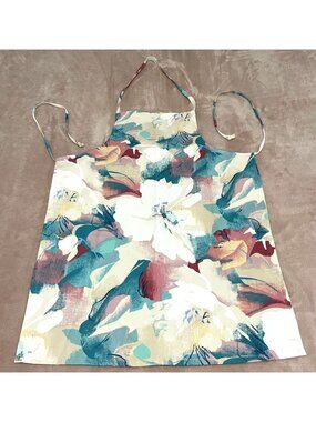 Boutique Watercolor Flower Botanical Bib Chef Green Apron Cooking Baking Kitchen